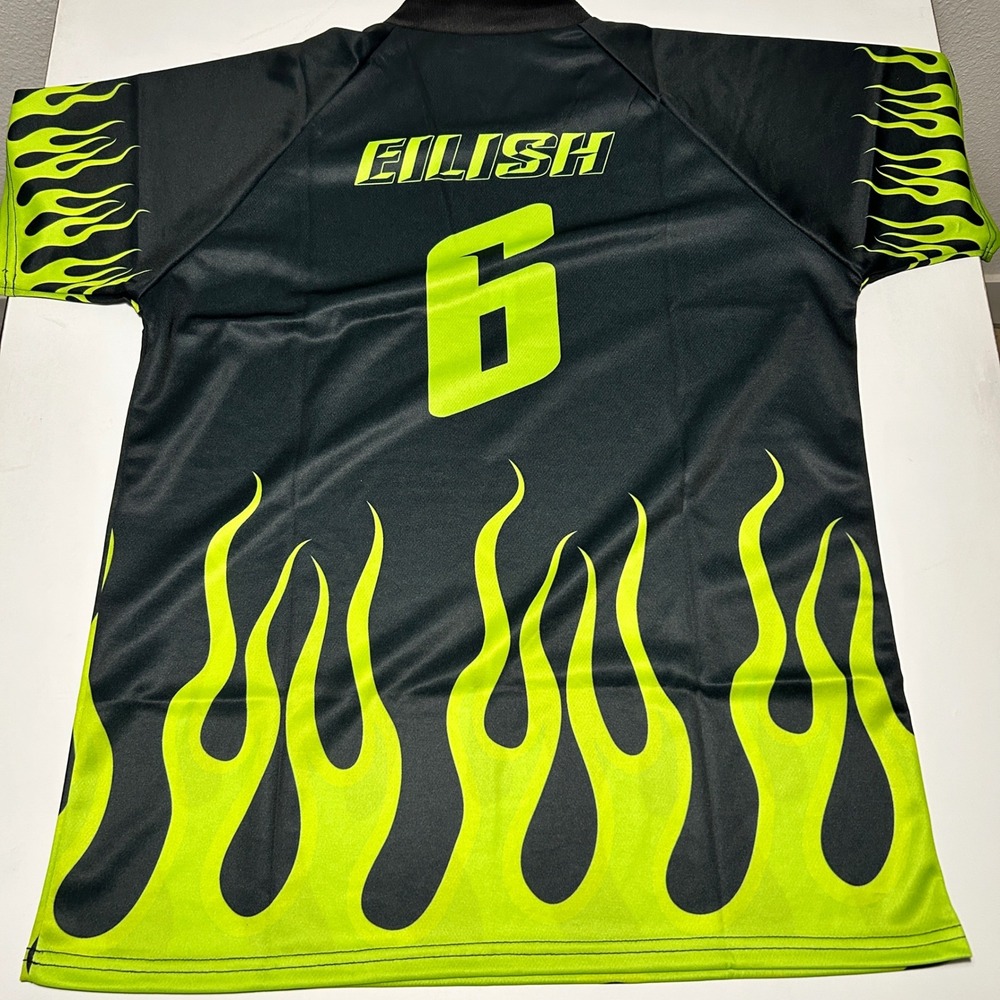 Billie Eilish x Bleacher Report B/R FC 2019 Black Lime Green Flame Jersey XL